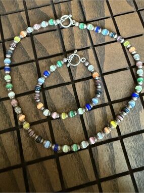 Vintage Cats Eye and Sterling Silver Necklace/Bracelet Set